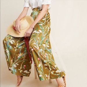 Anthropologie Maeve Shiloh Hummingbird Floral Knit Wide Leg Pants